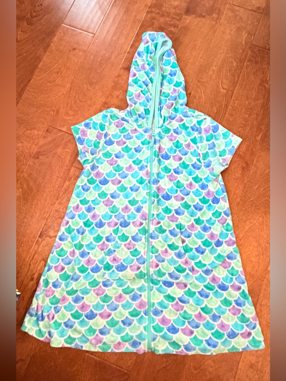 wonder nation Kids Hooded Mermaid-Print Zip swimCover-Up in Aqua, Purple & Green